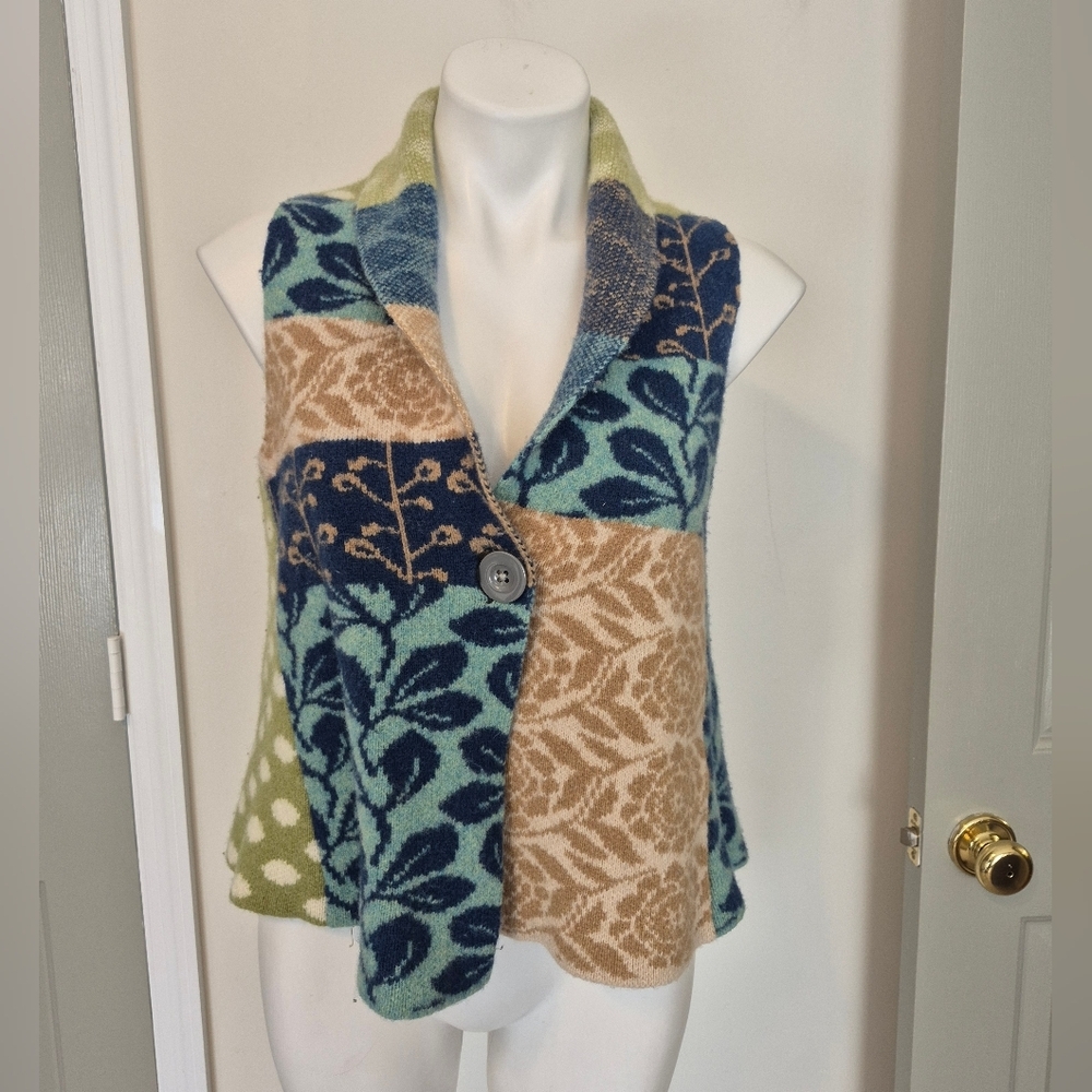 Moth Anthropologie Patchwork Art To Wear Multicolored Wool Blend Sweater Vest(S)